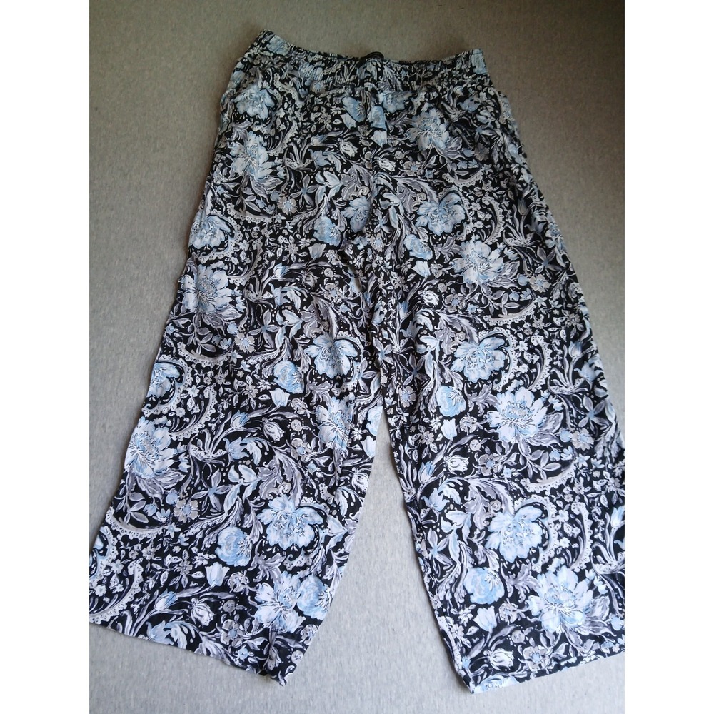 Tahari Pants Large Linen Wide Leg Crop Pull On Resort Beach Cruise Boho Summer
